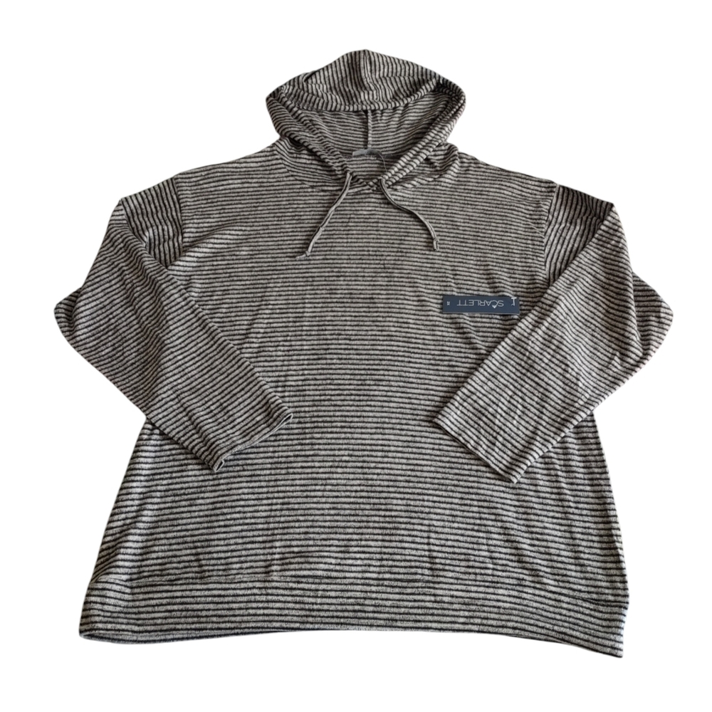 Scarlett 2X Grey Stripe Hooded Knit Top